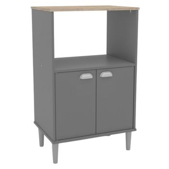 Mueble Auxiliar Cocina Microondas Color Gris Con Tapa Roble 58x95 Cm