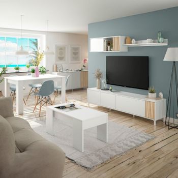 Mueble De Salón Con Chimenea – Blanco Y Artrisan Acabado En Mate – 290cm –  Berlin con Ofertas en Carrefour