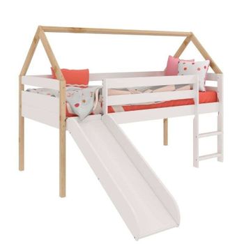 Cama Juvenil Infantil Tobogan Carnival 90x190 Cm - Blanco Y Roble