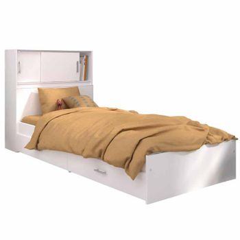 Cama Juvenil Con Mueble Cabecero Y 2 Cajones En Color Blanco Mate 90x190/200 Cm