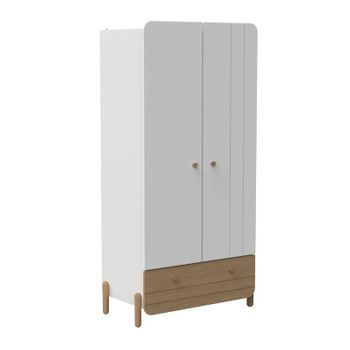 Miroytengo Armario Ropero Juvenil Edaj 1 Cajón Y 2 Puertas Blanco Mate Y Roble 95x188 Cm Mueble Almacenamiento Dormitorio Juvenil