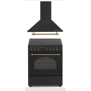 Cocina Gas - F6S40E5RB Estilo retro, 4 Fuegos + Horno eléctrico SOLTHERMIC  SOLTHERMIC, 60 l, Esmalte fácil de limpiar, 60 cm, Negro