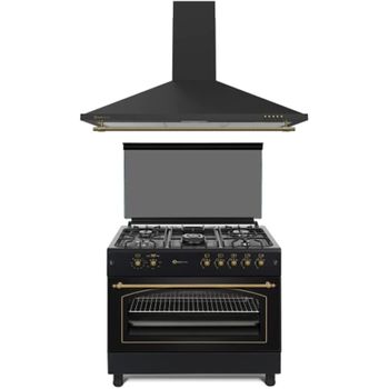 Combo Pack Solthermic Cocina Gas F9l50g2rb Cm Horno Panorámico Negra Rústico + Campana A Decorativa H90pr