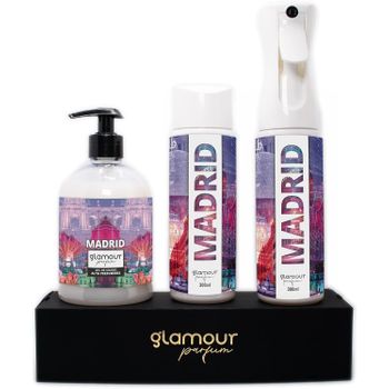 Ambientador De Hogar - Pack Madrid - Glamour Parfum - Pack Ambientador Textil + Recambio 300 Ml + Jabón De Manos 500 Ml - Ambientador Hogar Madrid - Aroma Especiado - Para Pulverizar En La Cama O En Cortinas