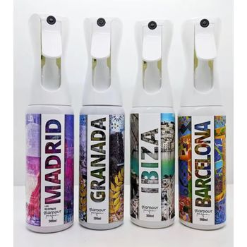 Ambientador De Hogar - Pack De 4 Ambientadores De Hogar - Glamour Parfum - Fragancia Madrid, Granada, Ibiza Y Barcelona - Pack I Love Spain - Ambientadores Textiles En Spray - Reutilizable - 4 X 300 Ml