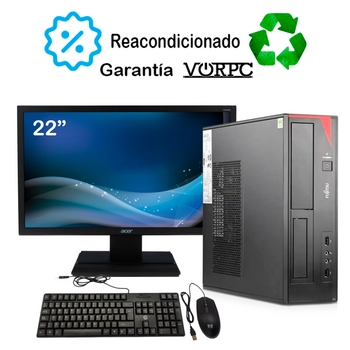 Pack Ordenador Sobremesa Barato Fujitsu E420 + Tft 22" (intel Pentiumg, 8gb De Ram, Disco Ssd 480gb, Windows 10 Pro 64 Bits Español ) (negro - Reacondicionado Como Nuevo)