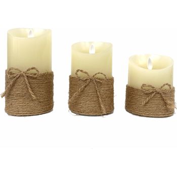 Pack  De 3 Velas Led De Cera 100% Vegetal, Color Marfil Y Luz Calida.