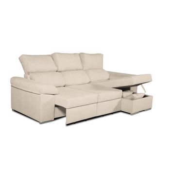 Sofa Chaise Longue Convertible En Cama Darg Derecha Beige 3 Plazas 235x148 Cm Tanuk