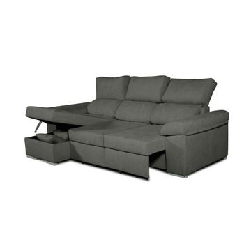 Sofa Chaise Longue Convertible En Cama Darg Izquierda Negro 3 Plazas 235x148 Cm Tanuk