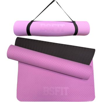 Esterilla Yoga antideslizante con Correa de hombro y Bolsa de Transporte,  Pilates, Fitness, Yoga mat, TPE Ecológico + Algodón, Colchoneta gimnasia,  Rosa/Rosa Claro, 183cm X 61cm X 6mm – OcioDual