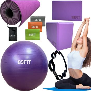 Kit Yoga Pilates Pelota, Esterilla, Bloques, 1 Cinta, 3 Bandas Bsfit
