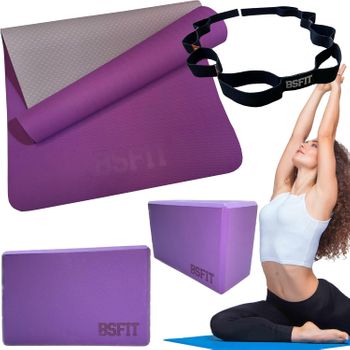 Kit Yoga Pilates Esterilla Cinta Estiramiento Y 2 Bloques Gym  Bsfit