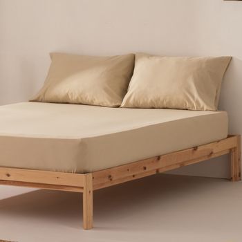 Sábana Bajera 100% Algodón Ajustable Transpirable Cama De 100 X 200 X 30 Cm Color Beige