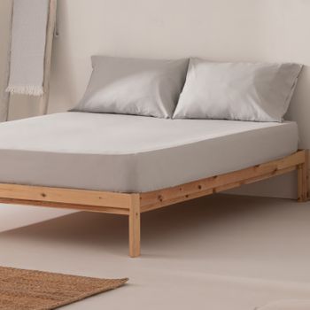 Sábana Bajera 100% Algodón Ajustable Transpirable Cama De 100 X 200 X 30 Cm Color Gris Claro