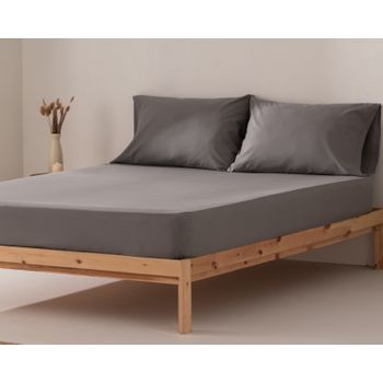 Sábana Bajera 100% Algodón Ajustable Transpirable Cama De 105 X 200 X 30 Cm Color Gris Oscuro