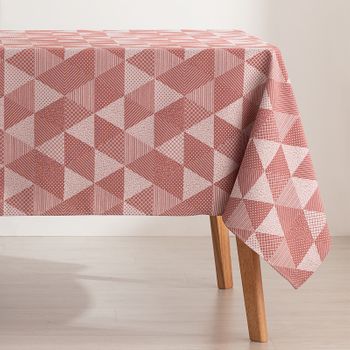 Mantel Antimanchas Cuadrada 140x140cm Algodón Jacquard Geométrico Impermeable Atrio Teja