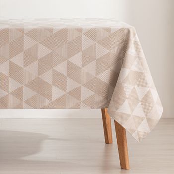 Mantel Antimanchas Rectangular 140x200cm Algodón Jacquard Geométrico Impermeable Atrio Beige