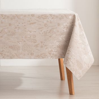 Mantel Antimanchas Rectangular 140x200cm Algodón Jacquard Floral Impermeable Alerce Beige