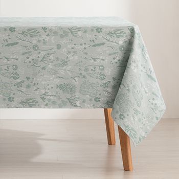 Mantel Antimanchas Cuadrada 140x140cm Algodón Jacquard Floral Impermeable Alerce Verde