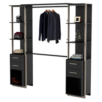 Vestidor Moon Melamina Miroytengo  204x210 Cm- Roble/negro