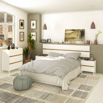 Pack De Muebles Dormitorio Tempus Melamina - Blanco Artik Y Roble Nodi