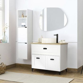 Mueble De Baño Pack Miroytengo Blanco Y Roble Con Columna (incluye Lavabo)