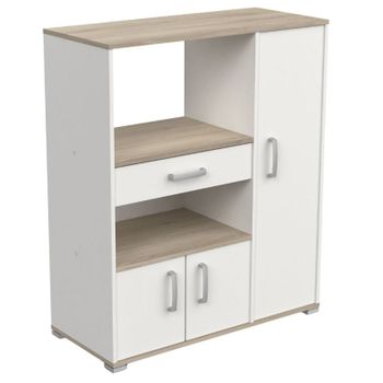 Miroytengo Mueble Auxiliar Cocina Microondas Armario Thyme 3 Puertas Blanco Mate Y Roble Kronberg 90x107 Cm