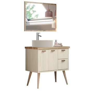 Mueble Baño Espejo Incluido Sin Lavabo Melamina Miroytengo Lya 80x93x46cm - Madera Claro