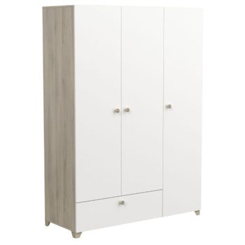 Miroytengo Armario Dormitorio Izzy 3 Puertas Con Estantes Color Blanco Mate Y Roble Kronberg 135x188 Cm