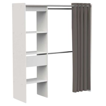 Miroytengo Vestidor Extensible Armario Abierto Dormitorio Chicago Moderno 1 Cajón 2 Barras Color Blanco Mate 113 - 167x192x50 Cm