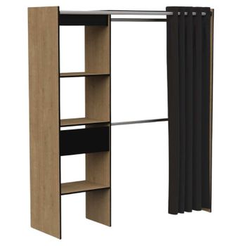 Miroytengo Vestidor Extensible Armario Dormitorio Chicago Moderno 1 Cajón 2 Barras Color Roble Hamilton Y Negro 113 - 167x192x50 Cm