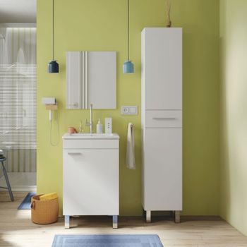 Miroytengo Pack Mueble De Baño + Columna Conjunto Estilo Contemporáneo Color Blanco Brillo (lavabo Incluido)