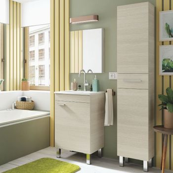 Miroytengo Pack Mueble De Baño + Columna Conjunto Estilo Contemporáneo Color Roble (lavabo Incluido)