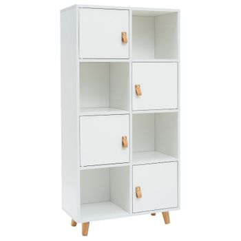 Miroytengo Anzio Estantería Con 4 Puertas Y 4 Estantes, Patas De Madera De Pino, Blanco Mate, Medida 60x119 Cm - Diseño Moderno