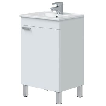 Miroytengo Mueble De Baño Atenea Con Patas Armario 1 Puerta Abatible Color Blanco Brillo 50 Cm (con Lavabo)