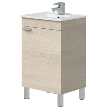 Miroytengo Mueble De Baño Atenea Con Patas Armario 1 Puerta Abatible Color Roble 50 Cm (con Lavabo)