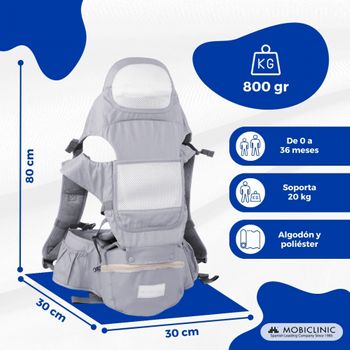 Mochila Portabebés 6 En 1 Mobiclinic Transpirable 3-36 Meses Correas Regulables Algodón Bolsillo Gris Moley