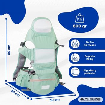 Mochila Portabebés 6 En 1 Transpirable 3-36 Meses Correas Regulables Algodón Bolsillo Verde Moley Mobiclinic