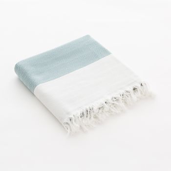 Fouta De Playa, Pareo De Algodón Ligero Tacto Suave Con Flecos Rayas Mar 90x180cm Color Agua Marina