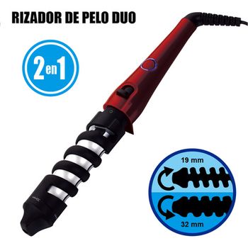 Rizador De Pelo Duo 2 En 1 Placa Cerámica Ajustable A Dos Tamaños 19 Mm O 32 Mm Negro