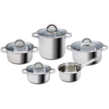 Bastilipo - Suiza 9 Inox, Batería De Cocina De 9 Piezas, Acero Inoxidable