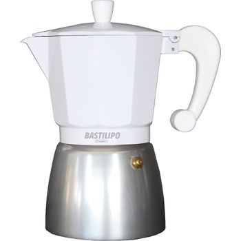 Bastilipo - Colori-9-blanco, Cafetera De Aluminio Colori, 9 Tazas, Interior Con Tratamiento Anti Oxido, Asa Aislante Blanca