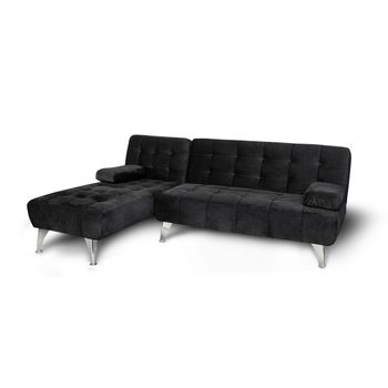 Sofá Chaise Longue Aroa-xs Terciopelo 3 Plazas Convertible En Cama 198x150cm Color Negro