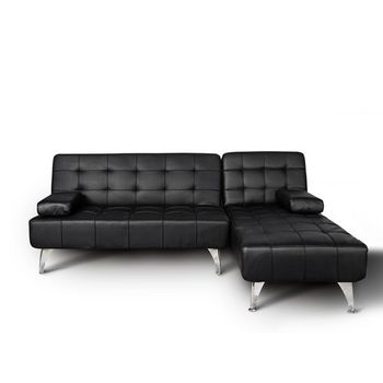 Sofá Chaise Longue Aroa-xs Polipiel 3 Plazas Convertible En Cama 198x150cm Color Negro