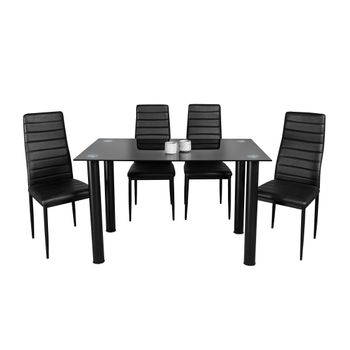 Conjunto De Mesa Cristal Templado 110x70cm Y 4 Sillas Color Negro