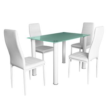 Conjunto De Mesa Cristal Temaplado 110x70cm Y 4 Sillas Color Blanco