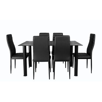 Conjunto De Mesa Cristal Templado 140x80cm Y 6 Sillas Color Negro