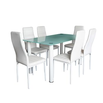 Conjunto De Mesa Cristal Templado 140x80cm Y 6 Sillas Color Blanco