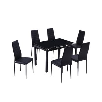 Mesa Extensible Cristal Templado 170x70cm 110x70cm Con 6 Sillas Cristal Templado Color Negro