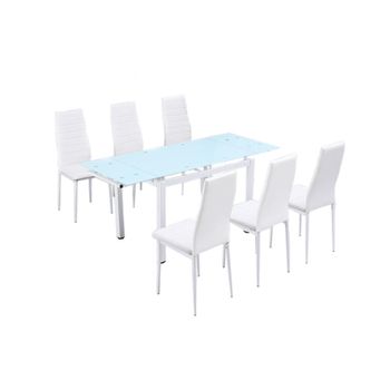 Mesa Extensible Cristal Templado 170x70cm 110x70cm Con 6 Sillas Cristal Templado Color Blanco